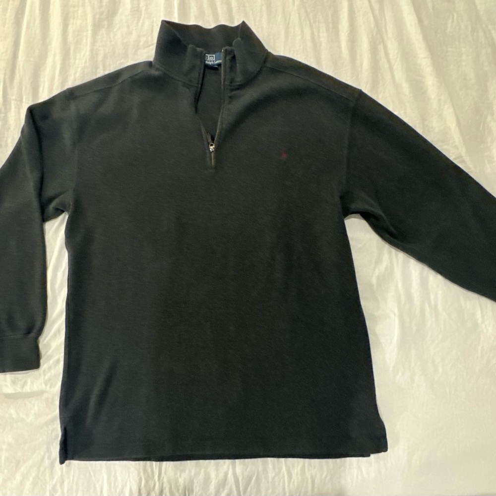Polo Ralph Lauren GRAY 1/4 Zip Cotton Knit Pullover Sweater Large TG